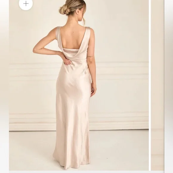 Cowl Back Satin Bridesmaid Dress - Oyster - Picture 1 of 5
